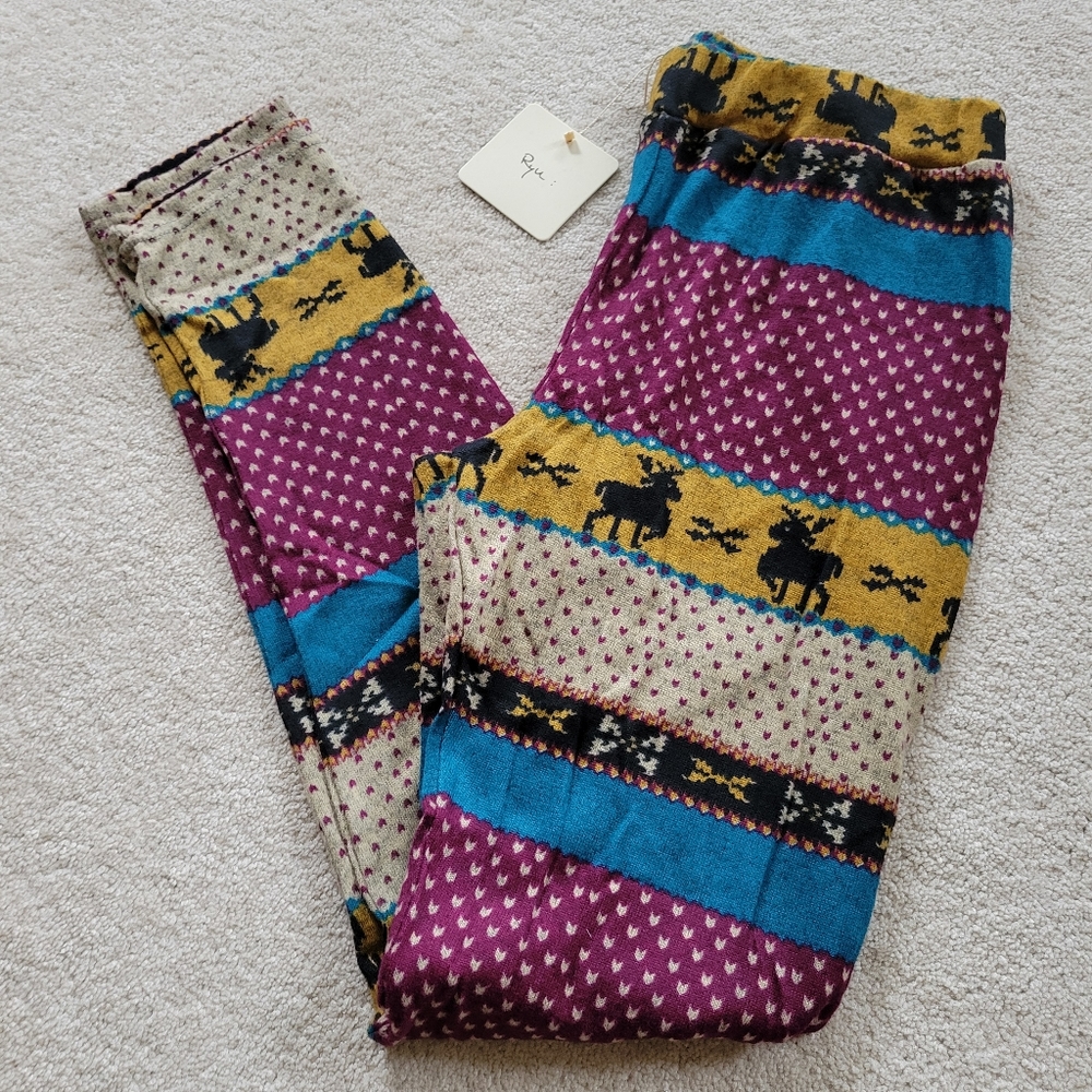 RYU Deer Multi -colored Modcloth Leggings Sz Large
